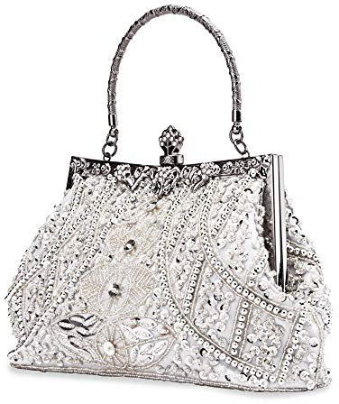 zebrum Damen Abend-Clutch, Designer-Abend-Handtasche, Party-Clutch-Geldbörse, silber, Small