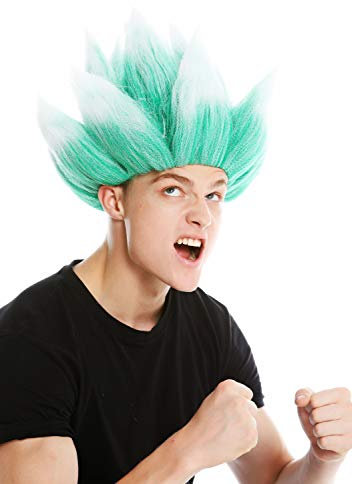 WIG ME UP - LM-19-PC18TP60 Perücke Damen Herren Karneval hochtoupiert Dämon Teufel Troll Blume Grün Weiß