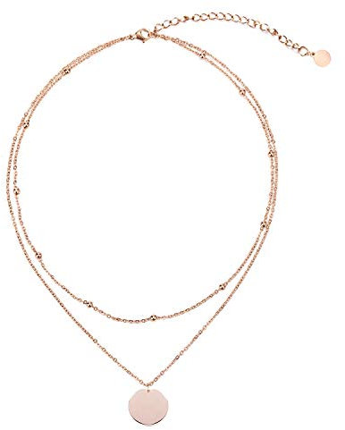 LEGITTA Damen Layered Zweireihige Kette mit Runder Plättchen Anhänger in Rosegold Zarte Kreis Mehrreihige Edelstahl Halskette aus Titan nickelfrei