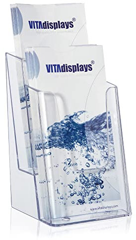 4 Stück VITAdisplays Flyerständer DIN Lang (DL), DIN A6 (Postkarte), 2 Etagen, transparent