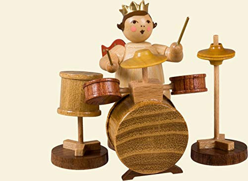 Rudolphs Schatzkiste Holzfigur Musikengel am Schlagzeug mit Krone Höhe 6,5cm NEU Holzengel Instrument Seiffen Erzgebirge Figur Dekoration Holzfiguren Weihnachten Fensterschmuck Spielzeug Deko