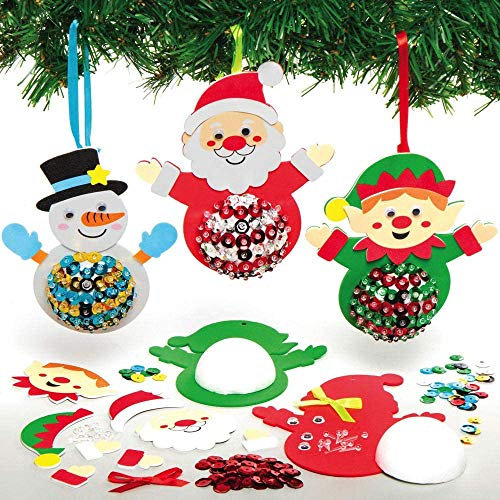 Baker Ross AX741 Kit Personaggi Natalizi Con Paillettes - Confezione Da 3, Decorazione Per L’Albero, Decorazioni Da Appendere Per Bambini Da Decorare, Arti E Mestieri Festivi