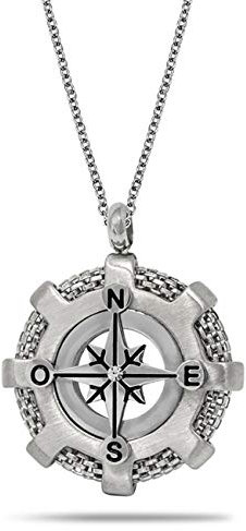 inSCINTILLE Moda Nautica Collana Uomo in Acciaio Inossidabile con Rosa dei Venti e Zirconia Cubica (Argento)