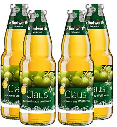 Klindworth Claus 4er Set Glühwein aus Weißwein - 4x Winterlust Glühwein 1L (9,8% Vol) inkl. Pfand MEHRWEG- [Enthält Sulfite]