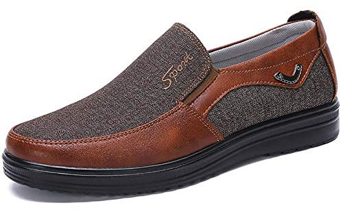 COSIDRAM Mens Slip on Loafers Walking Casual Driving Shoes Canvas Flat Lightweight Outdoor Brown 8.5