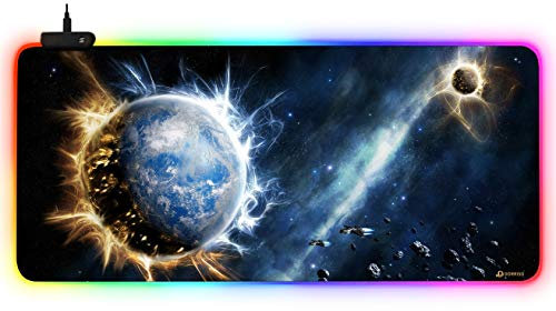 DORRISO Alfombrilla de Ratón Juegos Grandes RGB 900x400x3 mm XXL Alfombrilla Raton Gaming Impermeable Base de Goma Antideslizante para Gamers Ordenador y Oficina Mousepad Planeta B