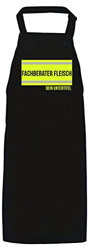 Feuerwehrstore FIREFUN | Feuerwehr-Grillschürze Profi | schwarz |''Fachberater Fleisch'' Silberstreifen & Untertitel | Feuerwehrmann Feuerwehrfrau, Einheitsgröße