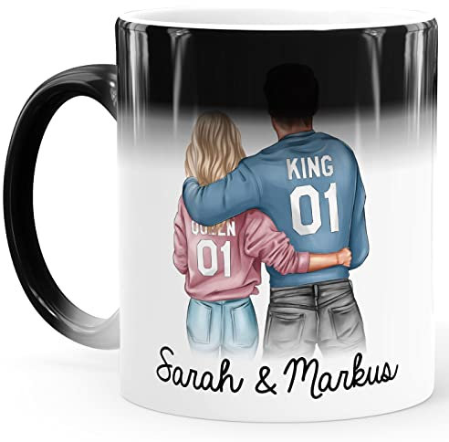 SpecialMe® Tasse Paar personalisiert mit Namen Liebe Geschenk Partner Weihnachten Geburtstag Jahrestag Valentinstag schwarz Magic-Tasse