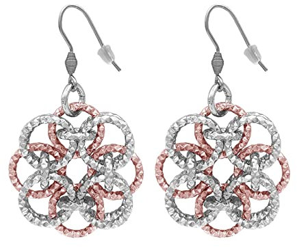 ParticolarModa orecchini donna pendenti lunghi e leggeri intrecciati in acciaio e alluminio Rosone (Argentato/Rosè, Rosone)