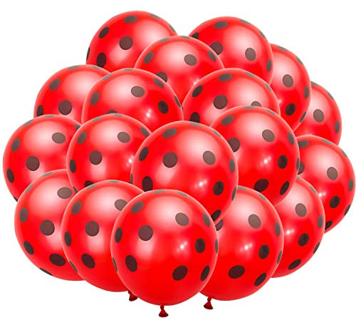 Fvomye 20 Stück 30,5 cm Marienkäfer Luftballons Rot Schwarz Polka Dots Party Luftballons für Hochzeit Marienkäfer Thema Babyparty Geburtstag Party Dekorationen