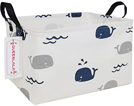 QUEENLALA Rechteckiger Wäschekorb/Faltbarer Kinderzimmer Wäschekorb für Organisation/Aufbewahrungskorb Körbe/Kinder Spielzeug Büro Schlafzimmer/Spielzeugkorb Schrankregal Rec-Blue Cute Whale)