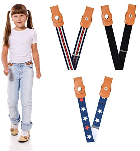 Kioiner 3 Stück gürtel ohne schnalle, verstellbare Elastischer gürtel kinder, Stretch Schnallenfreier gürtel kinder junge Mädchen für Jeans Hosen Kleid, Mehrfarbig, standardmäßig