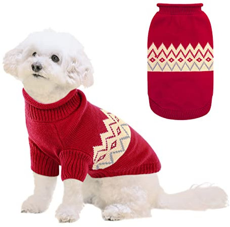 Queenmore Warmer Hundepullover Grosse Hunde Dackel Hundepulli Strick Hunde Pullover Strickmantel Für Kleine Hunde Hundepullover Fleece Für Französische Bulldogge Katzenpullover, Rot, XL