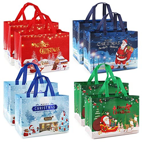8 × Weihnachtsgeschenktüten,Weihnachts-Tragetaschen mit Griffen, Weihnachts-Leckerei-Taschen, Multifunktions-Weihnachts-Vliestüten zum Einpacken von Geschenken, Einkaufen, Weihnachts-Partyzubehör