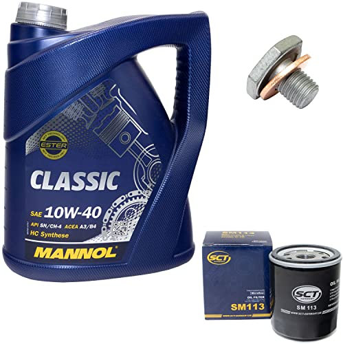 Motoröl Set 10W40 5 Liter + Ölfilter SM113 + Ölablassschraube 38218
