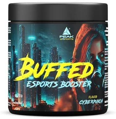 PEAK Buffed eSports Booster - 400g Geschmack Cyberpunch I 40 Portionen I für professionelles Gaming I Energie I Fokus I Konzentration I ohne Fett I ohne Zucker