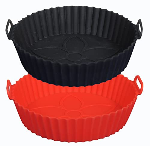 Silicone Air Fryer Liner 2PCS, Round Air Fryer Basket Reusable, Food Safe airfryer Accessories, Replacement of Air Fryer Paper Liners