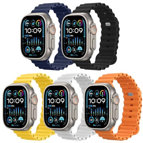 Astorgos 5Pack Correa Ocean Compatible con Apple Watch Ultra 2 49mm 45mm 44mm 42mm, Pulsera Deportiva de Silicona Suave de Repuesto para iWatch Ultra SE Series 9 8 7 6 5 4 3 2 1, Multicolor A