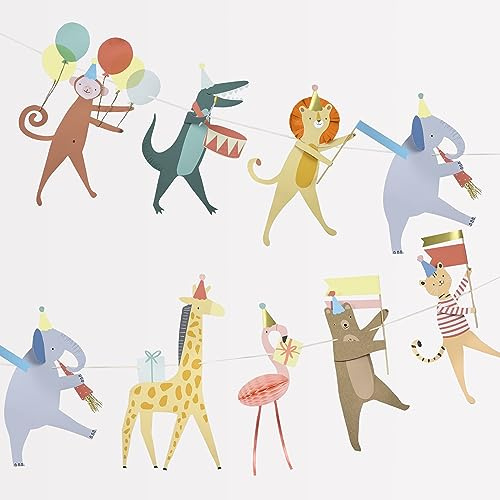 Meri Meri Animal Parade Party Banner (Pack of 1), 10' Strand including Excess Cord, Reusable Meri Meri Garland