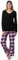Fruit of the Loom Women's Waffle V-Neck Top and Flannel Pant Sleep Set, Black/Berry Plaid