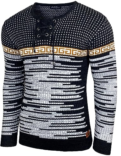 Baxboy Herren Strick-Pullover Rundhals | Männer Winter-Pullover | stylischer Strick-Pulli Basic Longsleeve Sweatshirt Sweater BB-52156, Farbe:Schwarz, Größe:XL