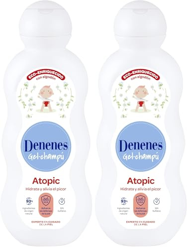 Denenes Atopic - Gel Champú con Algodón Ecológico, Hidrata y Alivia, Sin Sulfatos, Apto para Pieles Sensibles y Atópicas, con 93% de Ingredientes de Origen Natural - 600 ml