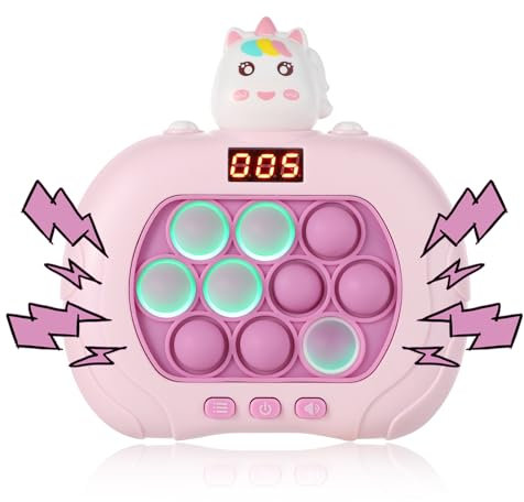 Jeu à Poussée Rapide, Mignon Jeu Fidget Portable Jeu Pop-It Electronique Lumineux avec 6 Modes de Jeu Jouets Fidget pour Enfants Cadeau d'anniversaire Cadeau de Fête (La Licorne Rose)