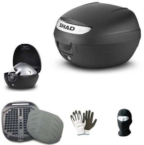 Kompatibel mit Harley Davidson 1584 FLHR Road King Koffer Koffer SHAD 26 Liter Schwarz+Secure Lock System+Gepäckträgerplatte Motorrad Scooter für Integralhelm Jet-Modular Universal