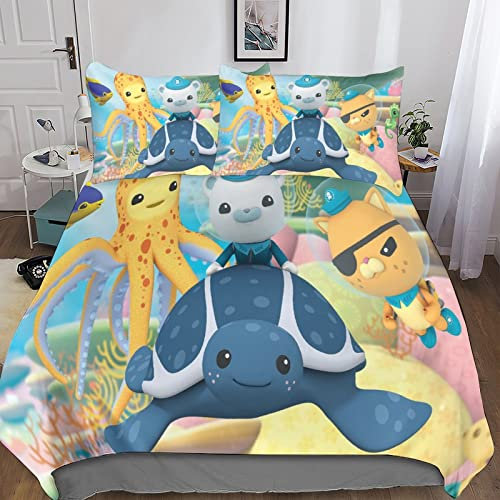 HESHS Cartoon 3D Bettwäsche Set Oktonauten Bettbezug Polycotton Bettwäsche Sets Einfache Pflege Gedruckte Bettbezug Mit Kissenbezug Für Erwachsene Kinder Jungen, Mädchen King(220x240cm)
