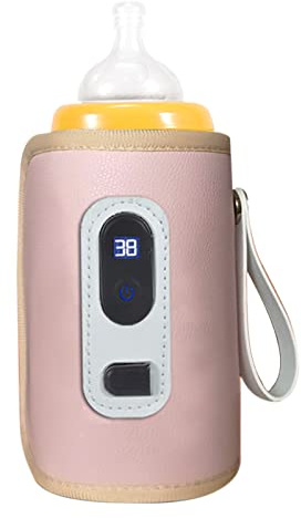 Calentador de Biberones USB, Portátil para Bebés, Calentador de Alimentos Con Pantalla LCD, Rápido y Seguro para Viajes y Hogar (Rosa)