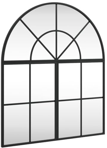 vidaXL Wandspiegel, Hängend Gewölbt Spiegel Badspiegel, Fensterspiegel für Badezimmer Wohnzimmer, Dekospiegel Flurspiegel, Schwarz Eisen