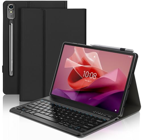 Funda con Teclado para Lenovo Tab P12 12.7, Teclado Bluetooth Inalámbrico Desmontable con Funda Protectora Delgada y Ranura para Bolígrafo para Tablet Lenovo Tab P12 2023 12.7 Pulgadas, Negro
