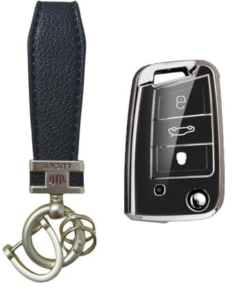 MEDZUK Schlüsselhülle Kompatibel mit Skoda Karoq | Sportline 2017-2025 Autoschlüssel Hülle Schutz, Schlüsselgehäuse Zubehör mit Schlüsselanhänger (Schwarz-B)