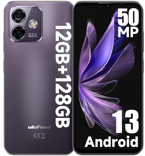 Ulefone Note 16 Pro Mobile Phones Android 13, 12GB+128GB 50MP+8MP Camera Octa Core 6.52” HD+ 4400mAh 4G Dual Sim Smartphone SIM Free Unlocked Fingerprint Face ID GPS OTG, UK Version - Purple