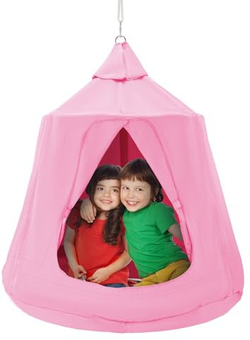 VEVOR Hängehöhle, 150 kg Kapazität, hängende Zeltschaukel für drinnen und draußen, Hängematte, sensorischer Hängesessel mit LED-Lichterkette, Deckenschaukel, Hängezelt für Kinder und Erwachsene Pink