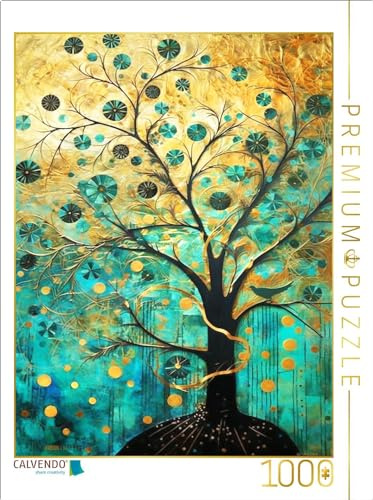 Puzzle · Lebensbaum | KI generiertes abstraktes Gemälde eines Baumes in Türkis und Gold · 1000 Teile · Lege-Größe 64 × 48 cm · CALVENDO Puzzle