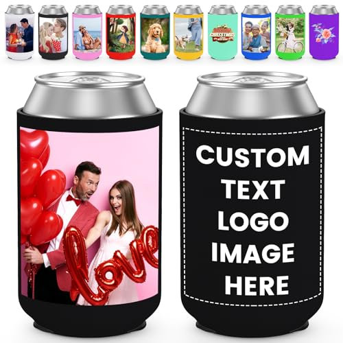 Wyleaves Premium Custom Can Cooler Bulk - Multi-Color Personalized Can Sleeve Beverage Bottle Holder with Logo Image Text