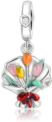 NUNUYAYA Damen Charm Anhänger für Armband 925 Sterling Silber Lilies Bouquet Graduation Dangle Charms Beads passend für Armband Halskette,Charm Anhänger für Europäischen Armbänder für Frauen Mädchen