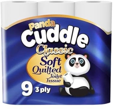 Panda Cuddle 3-Ply Soft Quilted Unscented Toilet Rolls - Premium Bathroom Toilet Rolls for Luxurious Comfort and Hygiene (Pack of 9)