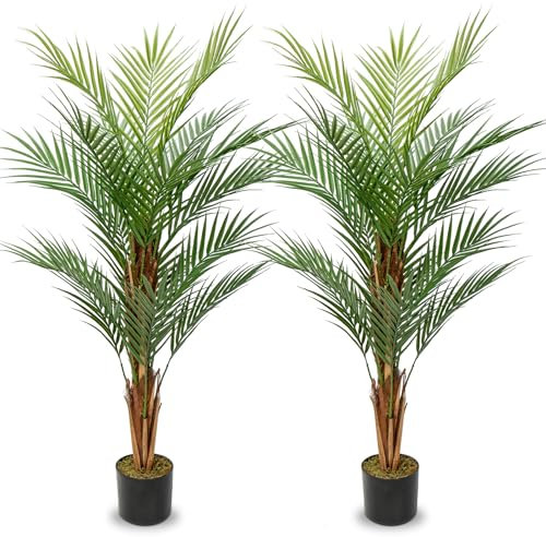 Lot de 2 plantes artificielles de 120 cm - Palmier areca - Grand en pot - Avec 12 troncs - Pour l'intérieur et l'extérieur - Décoration moderne - Salle de bain, salon, chambre à coucher