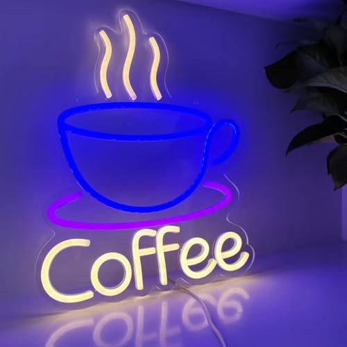 LED Coffee Cup Neon Sign Large 5V USB Powered Acrylic Neon Lights with Dimmable Switch and Hanging Chain for Coffee Cafe Bar Party Living Room Sign Gifts(Blue)