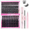 Fadlash Kit Extension Cils 0.07 D Cornée 12-18mm 100D+200D Faux Cils Cluster Cils Kit Individuels DIY de Cils Avec Bond And Seal,Pince A Epiler Faux Cils Réutilisables