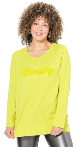 Ulla Popken Damen große Größen Übergrößen Plus Size Shirt, Flockdruck, A-Linie, Rundhals, Langarm, offenkantig 832579