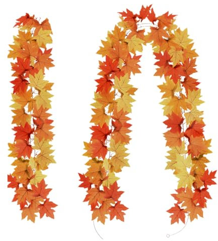 2 Pezzi Ghirlande di Foglie d'Acero Artificiali, 176CM Ghirlanda di Fogliame Autunnale, Foglie Autunnali di Vite, Ghirlanda di Foglie Autunnali Decorazioni per Casa, Giardino, Porta, Camino