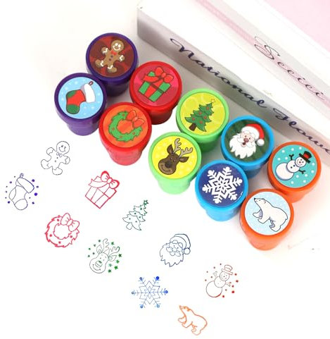Weihnachtsstempel Kinder, 10 Stück Stempel Weihnachten, Kinderstempel Set ab 2-13 Jahre, Stempel für Weihnachtspartybeutel Partygeschenke Weihnachtsspielzeug Weihnachtskalender Adventskalender Kinder