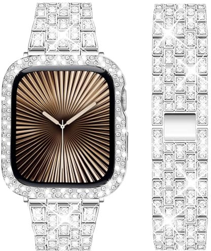 DEALELE Cinturino compatibile con iWatch 40 mm, 44 mm, 41 mm, 45 mm, 49 mm, con strass e diamanti in metallo, con custodia protettiva di ricambio per Apple Watch Series 9/8, 7, 6, 5/4, SE/Ultra,