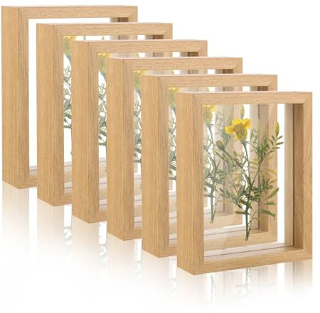 WOPPLXY 6 Pièces Cadre Transparent, Cadre Double Face en Bois pour 12,7 x 17,8 cm Affiches, Certificats, Spécimen (Table et Décoration Murale)