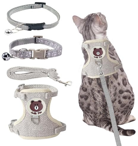 MOSTFUN Pettorina per gatti con guinzaglio, a prova di rottura, regolabile, in rete morbida e traspirante, per gatti e cani di piccola taglia, per allenamento all'aperto (M)