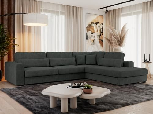 MKS MEBLE Ecksofa Sofa L-Form Dunkelgrau Strukture, Wohnlandschaft L-Form, Couch L Form, Sofagarnitur Couchgarnitur Polsterecke, Breite: 316 cm - Savona L - Dunkelgrau Strukture - Rechts