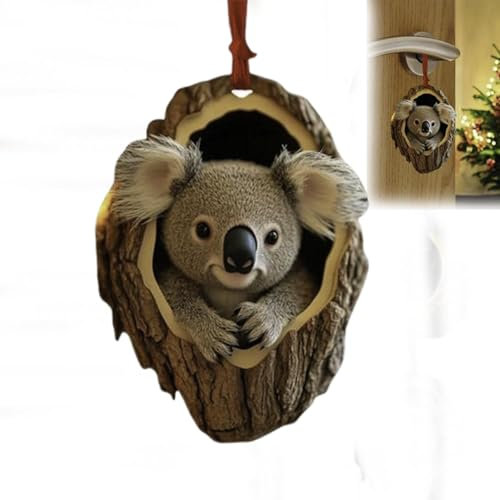 Koala Christmas Tree Decorations, 2D Acrylic Koala Ornament Pendant, Natural Rustic Animal Christmas Hanging Ornament, Cute Koala Xm-as Decor For Car, Home, Ceiling, Bookshelf